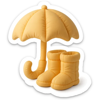 umbrella with matching rain boots, plush and rounded, cute, cushion style sticker