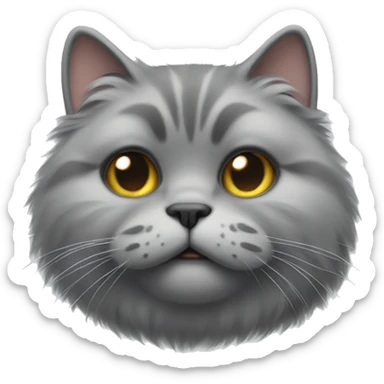 realistic fat grey fluffy cat with a small face sticker