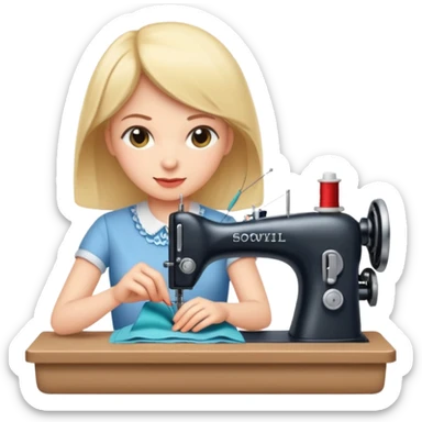 woman sewing fabric on a sewing machine sticker
