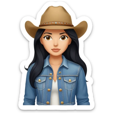 hot tanned woman with long black hair cowgirl style sticker