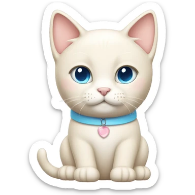 cream cat with light blue eyes and light pink collar sitting full body sticker