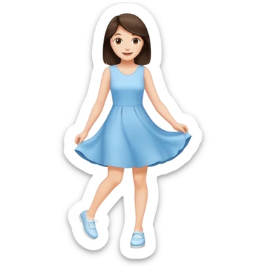 Happy Brunette woman short in light blue dress, white shoes sticker