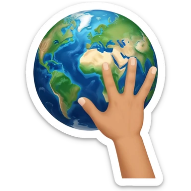 a hand raising the planet earth sticker