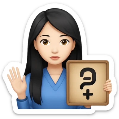 A dominatrix holding a large sign. Asian woman with long black hair sticker