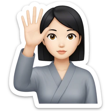 Asian Woman Gesturing with black bobbed hair who draws X-shape with her hand sticker
