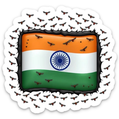 Create an Indian flag with flies above it and a stench coming off that is causing  the flies to be there sticker