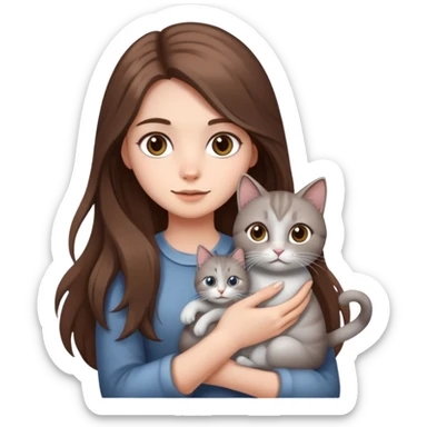 A girl with long brown hair holding a silver-colored cat sticker