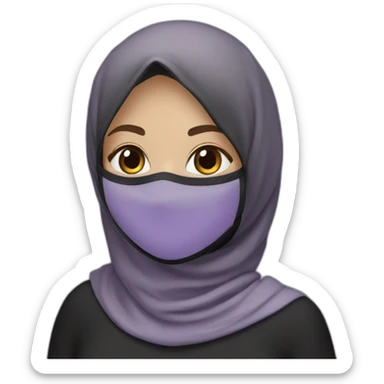 Emoji , girl , black hijab , black N95 mask ,creamy white, soft purple .  sticker