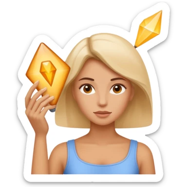 A woman shrinking a man with a shrink ray sticker