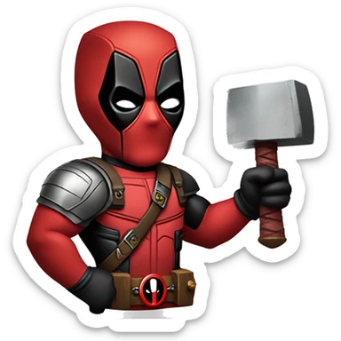 Deadpool with thors hammer sticker