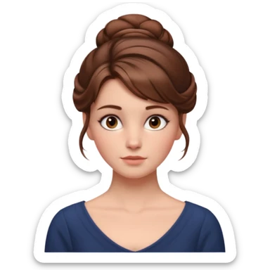 Cinematic Emma Darcy Realistic Portrait, depicted with lifelike skin texture, subtle rosy undertones, and soft natural lighting that enhances the gentle contours of her face. Her intricately detailed brown hair is elegantly styled in an updo, sticker