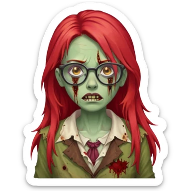 crowned woman zombie with glasses and red hair  sticker