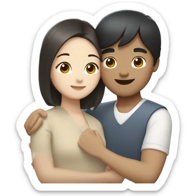 south korean black haired girl hugging with white brown haired man sticker