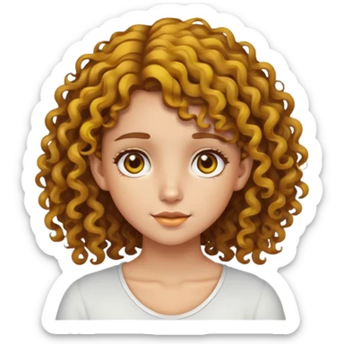 a brown curly hair girl witj ear side yellow highlight hair sticker