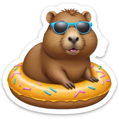 Capybara wearing a donut buoy and sunglasses sticker