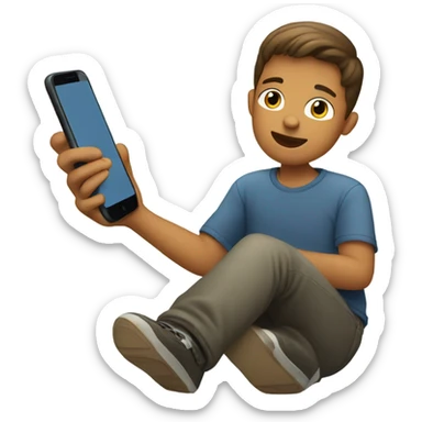 sitting boy with smartphone indoors sticker
