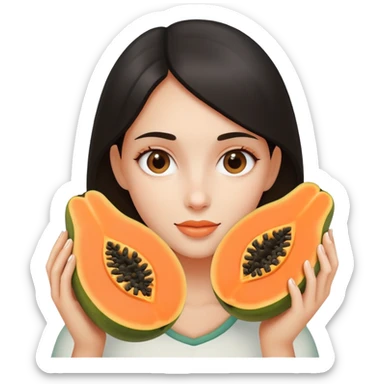 Girl holding one half of papaya sliced in half sticker