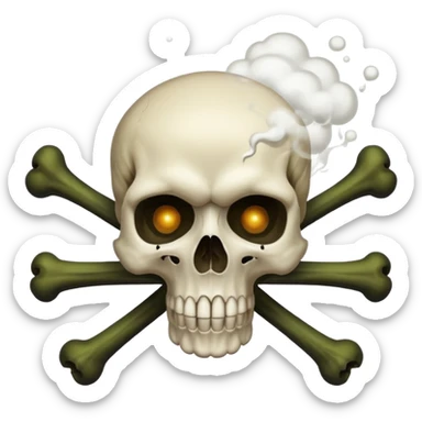 a poisonous cloud of gas, dark swamp color, with an image of a skull and two crossed bones behind the skull sticker
