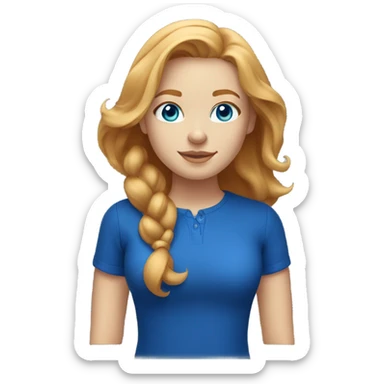 Strawberry blonde girl with blue eyes light skin wearing a royal blue shirt  sticker