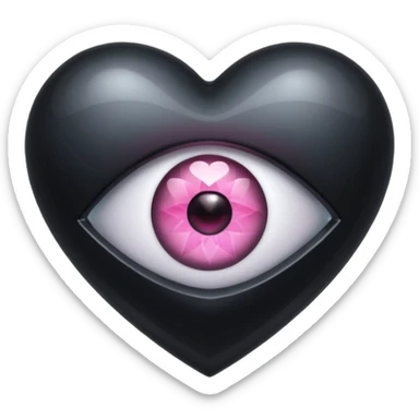 A black heart crystal with a pink eye in the center sticker