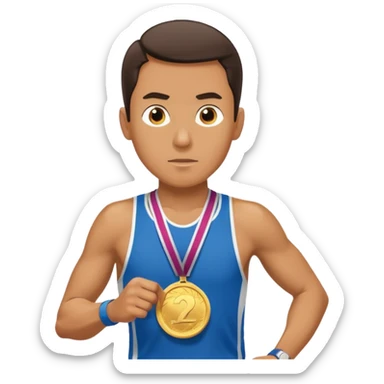 businessman picking running a marathon with gold medal sticker