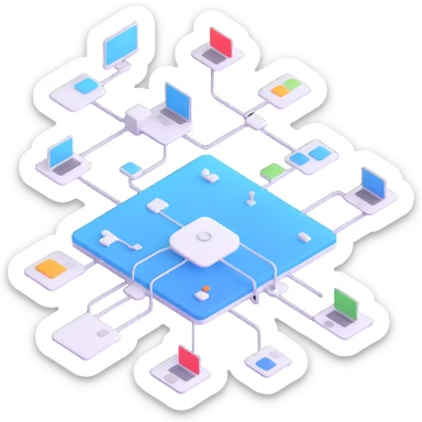 Desktop application architecture diagram with modules and connections sticker