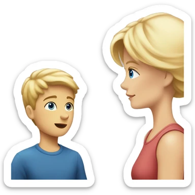 two people talking face to face blond hair blue eyes mom and younger son face to face short hair mo sticker