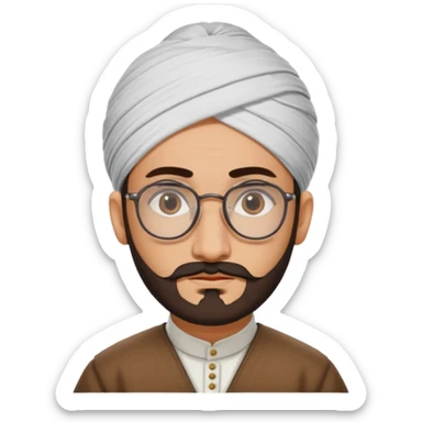 A kashmiri  criminal daku whose white face is somewhat triangular and little facial hair wears specs sticker