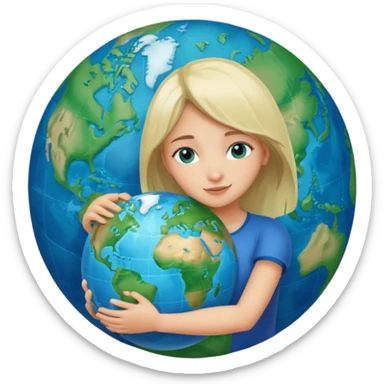 girl hugging the world sticker