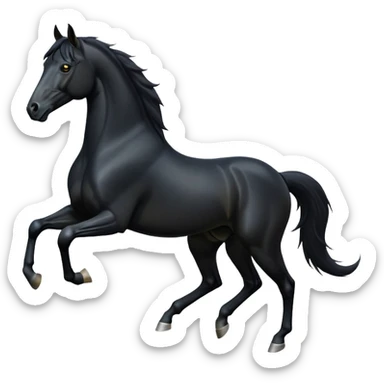 cinematic-[black horse]-realistic-full-body-galopping-emoji,-tail-flicking-lazily,-head-tilted-dramatically,-sleek-[black]-coat,-simplified-yet-realistic-focused-features,-highly-detailed,-glowing-with-an-almost-sarcastic-glow sticker