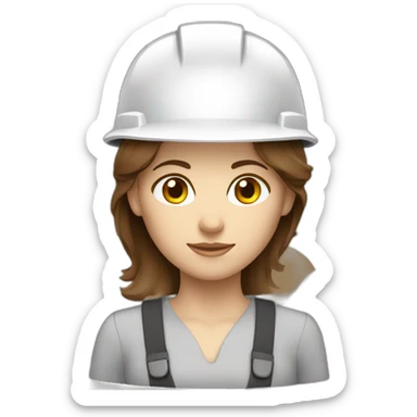 woman profession architect brown hair with white helmet sticker