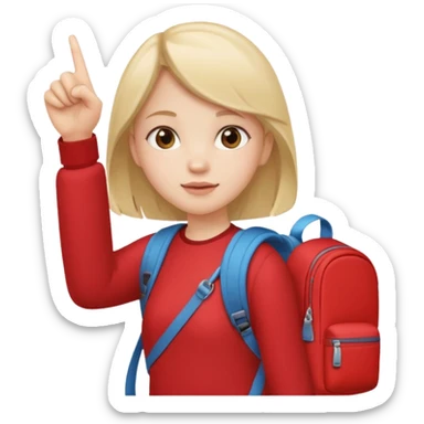 girl with red backpack pointing up to the left sticker