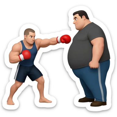 Strong guy beating up fat guy sticker