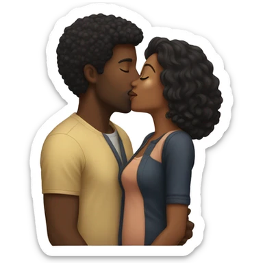 Black woman kissing brunette man sticker
