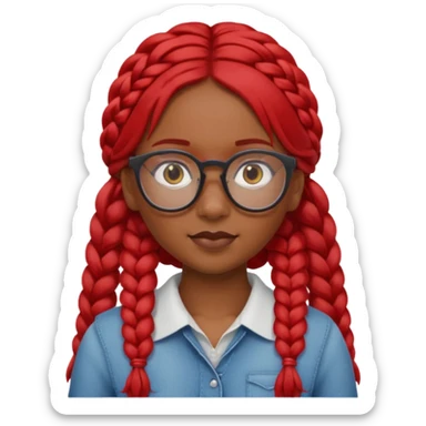 Dark Tan girl with long red plaits and red rimmed  glasses head neck and shoulder shot only sticker