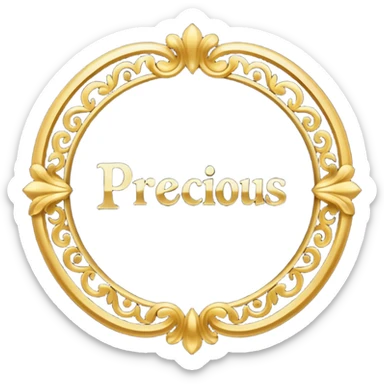 The word "Precious" in black and gold letters sticker