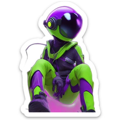Crazy ants color lemon green and purple neon streetwear cybertech smart Futuristic cyber AR/VR point from him up doing a moonwalker sticker