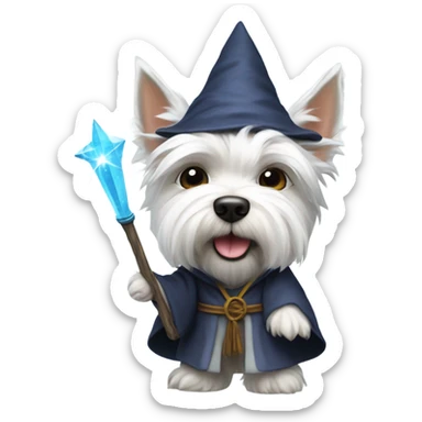 A Westie dressed like Dumbedoor the wizard  sticker