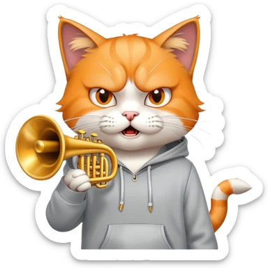 Angry cat with a trumpet wearing a hoodie sticker