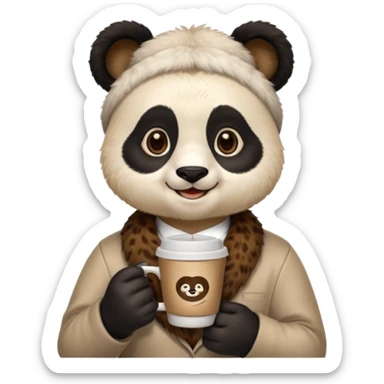 barista panda, holding coffee cup sticker