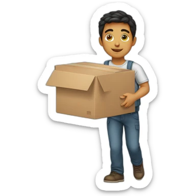 A Latin boy carries a box while working sticker