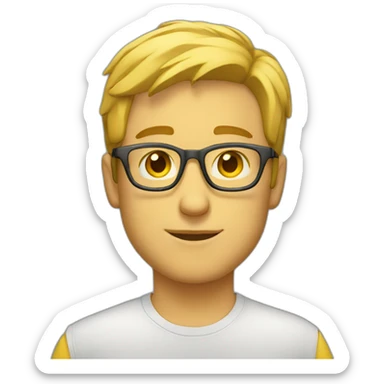 Young, white Man,  slight beard, sun yellow, clothes, clear glasses frame sticker