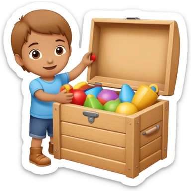 child putting toys back into a toy box, cheerful and responsible sticker