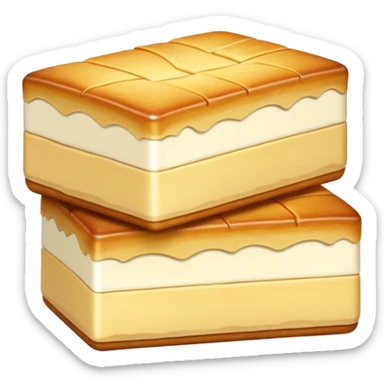 Inner Mongolia milk cake with crispy layers, simplified emoji style with bold outlines and bright colors, cartoon style dairy pastry snack sticker