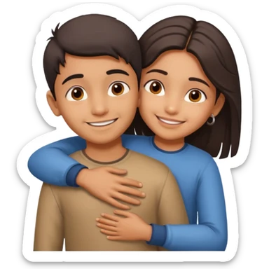 indian boy hugging indian girl from behind... boys hand down near navel of girl... boys head on the shoulder of girl sticker