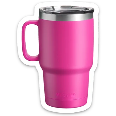 Bright pink 40oz Stanley tumbler with handle sticker