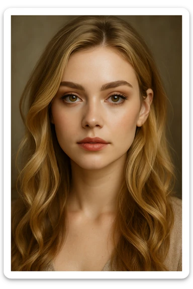 a pretty girl with blond hair, green eyes, and makeup, detailed, beautiful face sticker