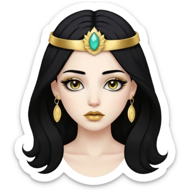 Rosalia (the singer) virgin. (Use lux album cover as reference). Hais black hair with a bleached halo band  in hair and gold lips. sticker
