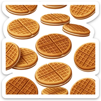 Stroopwafel Cinematic Realistic Stroopwafel Dessert Emoji, depicted as a single, flat, delicate caramel-filled waffle cookie rendered with crisp textures and warm, inviting lighting. sticker