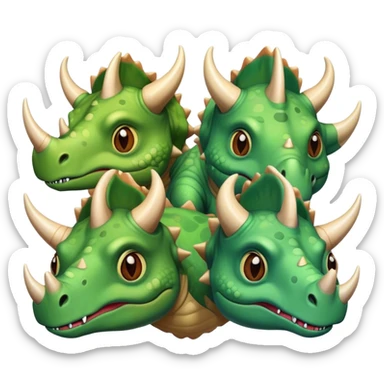 faces of different green triceratops sticker